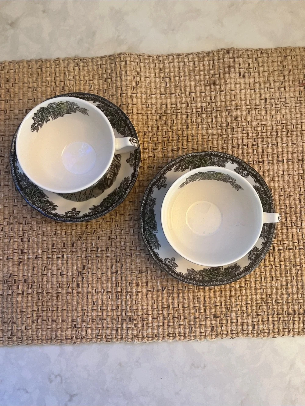Vintage 2 Johnson Brothers England Friendly Village ICE HOUSE Cup & Saucer Set